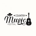 Country Music festival lettering with hat and guitar. Shabby retro inscription. Acoustic guitar musical show typography poster. Royalty Free Stock Photo