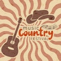 Country music festival poster with cowboy hat and guitar on swirl background Royalty Free Stock Photo