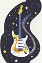 Country music festival poster with electric guitar and stars. AI