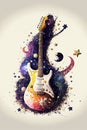 Country music festival poster with electric guitar and stars. AI