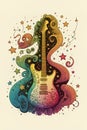 Country music festival poster with electric guitar and stars. AI Royalty Free Stock Photo
