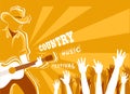 Country music festival poster with musician playing guitar. Royalty Free Stock Photo