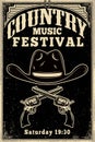 Country music festival poster template. Cowboy hat with crossed revolvers. Wild West theme. Design element for poster, card, banne Royalty Free Stock Photo