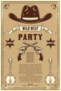 Country music festival poster template. Cowboy hat with crossed revolvers. Wild West theme. Design element for poster, card, banne Royalty Free Stock Photo