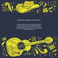 Country music festival retro poster vector template. Royalty Free Stock Photo