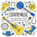 COUNTRY MUSIC FESTIVAL Western Holiday Vector Illustration Set Royalty Free Stock Photo