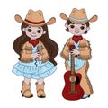 COUNTRY MUSIC FRIENDS Cowboy Western Vector Illustration Set Royalty Free Stock Photo