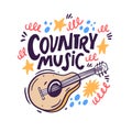 Country Music hand drawn doodle colorful vector illustration. Royalty Free Stock Photo