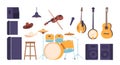 Country Music Icons Set Features Cowboy Hats, Guitars, And Banjo, Violin, Drum Kit, Stool and Dynamics, Vector