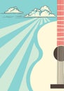 Country Music poster with musical instrument acoustic guitar.Vector blue sky background Royalty Free Stock Photo