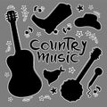 COUNTRY MUSIC SYMBOLS Western Festival Vector Illustration Royalty Free Stock Photo