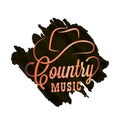 Country music watercolor logo. Cowboy hat country