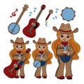 COUNTRY MUSICIAN Cowboy Music Festival Vector Illustration Set Royalty Free Stock Photo