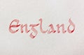 Country name. England.