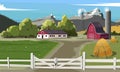 Country red farm with village house and Windpump