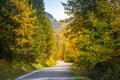 Country road in Alps at dramatic autumn sunrise, Karwendel mountains, Tyrol Royalty Free Stock Photo