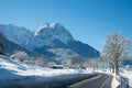 Country road in beautiful wintry landscape near Garmisch Royalty Free Stock Photo