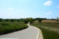 Fields with blue sky, clouds and trees in the Dachau hinterland, Bavaria, near Munich