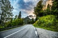 Country road at the european alps, Dolomites. Royalty Free Stock Photo