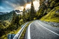 Country road at the european alps, Dolomites. Royalty Free Stock Photo