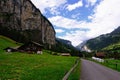 Country Road and Farm Houses in Lauterbrunnen Valley (Jungfrau Region, Swiss Alps) Royalty Free Stock Photo