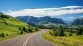 Country road and green mountains in summer Royalty Free Stock Photo