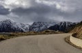 Country road in the highlands Greece, Peloponnese on a winter, snowy day Royalty Free Stock Photo