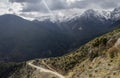 Country road in the highlands Greece, Peloponnese on a winter, snowy day Royalty Free Stock Photo