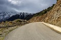 Country road in the highlands Greece, Peloponnese on a winter, snowy day Royalty Free Stock Photo