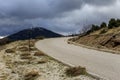 Country road in the highlands Greece, Peloponnese on a winter, snowy day Royalty Free Stock Photo