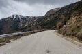 Country road in the highlands Greece, Peloponnese on a winter, snowy day Royalty Free Stock Photo