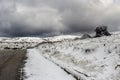 Country road in the highlands Greece, Peloponnese on a winter, snowy day Royalty Free Stock Photo