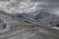 Country road in the highlands Greece, Peloponnese on a winter, snowy day Royalty Free Stock Photo