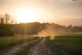 Country road landscape in sunset. Royalty Free Stock Photo