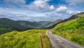 Country road leading to majestic Black Valley with lake and mountain range Royalty Free Stock Photo