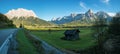 Country road from Lermoos to Ehrwald, view to Zugspitze mountain in the evening Royalty Free Stock Photo