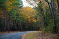 Country road lined with beautiful fall colored foliage Royalty Free Stock Photo