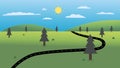 Country Road with nature landscape and sky background vector illustration.Beautiful nature scene design. Royalty Free Stock Photo