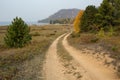 Country road near the shore of the lake. Royalty Free Stock Photo