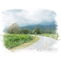 Country road in rain season.