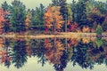 Country Road Running by a Lake in the Autumn - Vintage