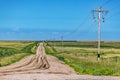 Country Road and Surrounding Farmland and Series of Telephone Poles on Summer Day