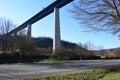 country road under MoseltalbrÃ¼cke and a repair platform hanging below Royalty Free Stock Photo