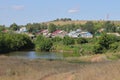 Country road and village near sprud, Samara region, August 2021 Royalty Free Stock Photo