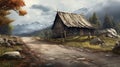 Wooden Cabin On A Road - Speedpainting By Michal Lisowski