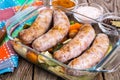 Country sausage with vegetables baked in the shape of glass Royalty Free Stock Photo