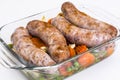 Country sausage with vegetables baked in the shape of glass Royalty Free Stock Photo