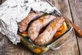 Country sausage with vegetables baked in the shape of glass Royalty Free Stock Photo