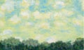 Country scape sky with clouds forest and tress horizon background painting