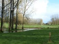 Country scene showing trees and river after rain